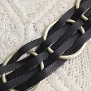 VTG Linea‎ Pelle Leather Belt Black O-Ring Woven HEAVY THICK 40" Long RARE FIND